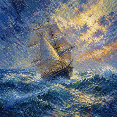 sailing ship on a stormy sea