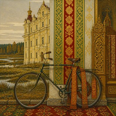 bicyle resting against a wall — Belarusian Art Style