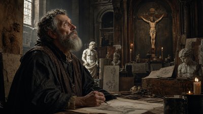 “Neither painting nor sculpture will be able any longer to calm my soul, now turned toward that divine love that opened his arms on the cross to take us in.”
– Michelangelo, Poem 285 (Written in 1554)
