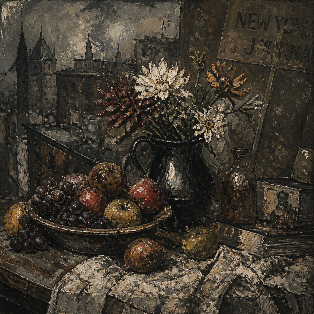 still life arrangement of fruits and flowers