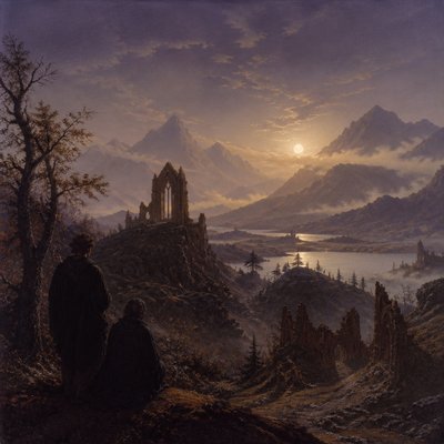 serene landscape with mountains and water