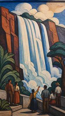 towering waterfall cascading down a cliff