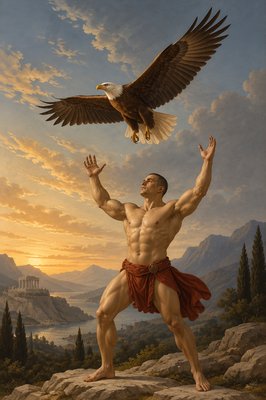a painting of a man with an eagle on his shoulder
