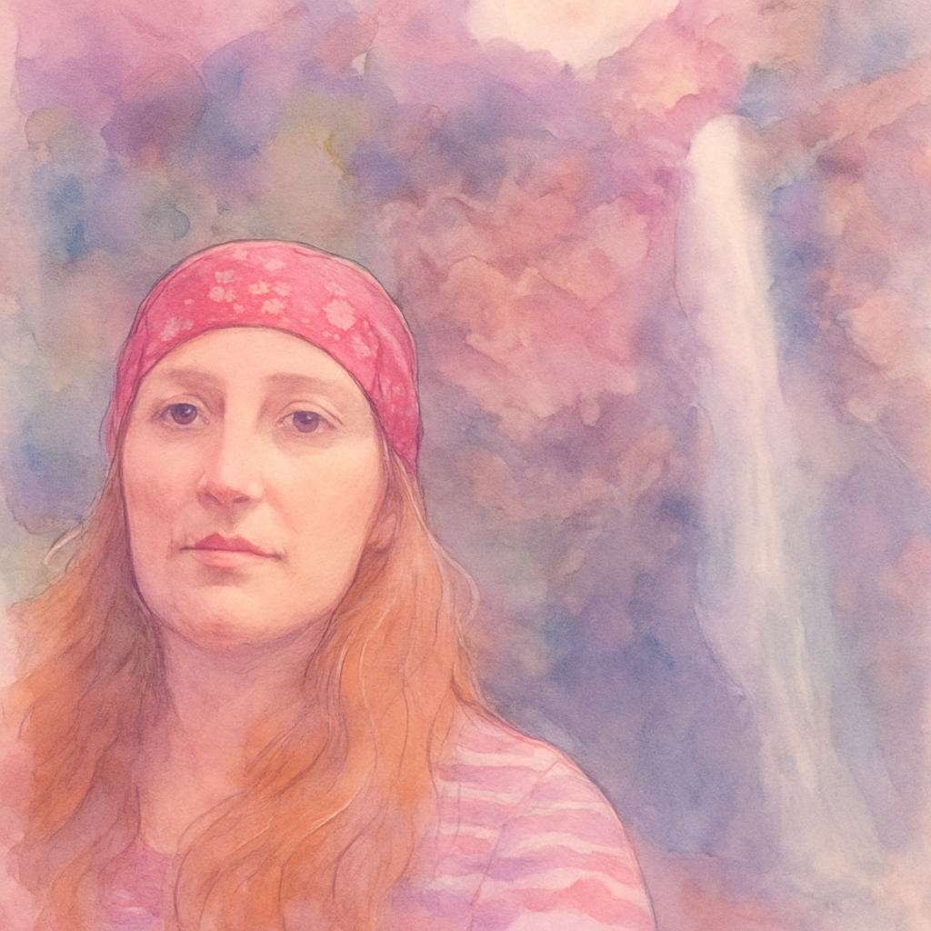 a painting of a woman with a red bandana