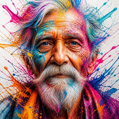 close-up portrait of an elderly person with expressive weathered features