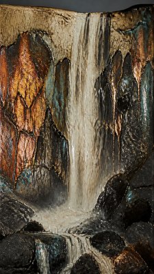 towering waterfall cascading down a cliff