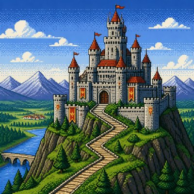a grand castle with towers on a hilltop