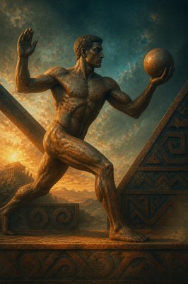 a statue of a man holding a ball
