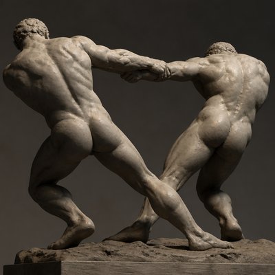back view of two athletes tugging at one another