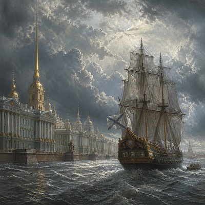 sailing ship on a stormy sea