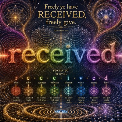 Create an image to assist with learning how to spell the word "received". And use this to also express: "Freely ye have RECEIVED, freely give."
