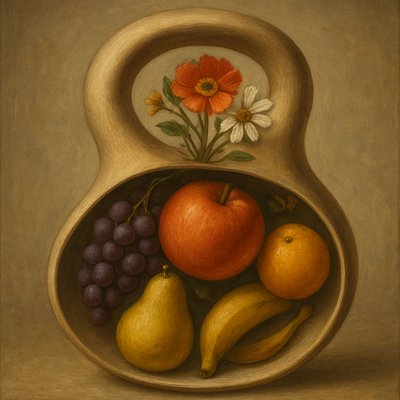 still life arrangement of fruits and flowers