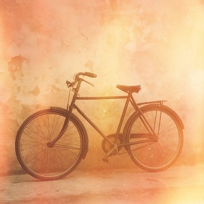 bicyle resting against a wall