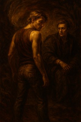 a painting of two men standing next to each other
