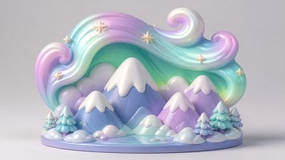 a flowing aurora over snowy peaks, wide sweeping composition, no people, no text
