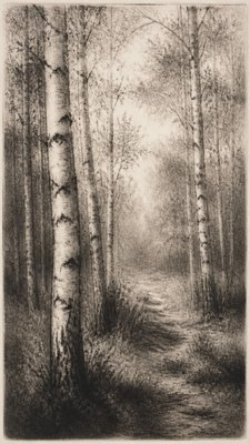 a serene birch forest in soft morning light, no people, no text