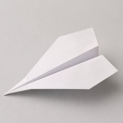 a paper plane, clean minimal composition on a plain background, no text