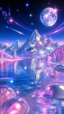 a tranquil mountain lake beneath a starry night sky, no people, no text