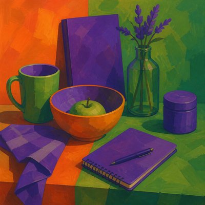 still life with everyday objects — Secondary Colors Art Style