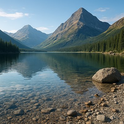 serene landscape with mountains and water