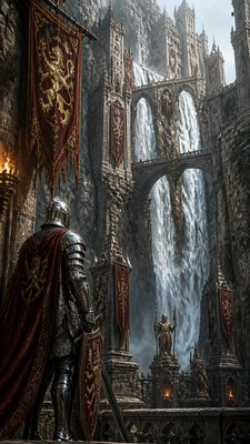towering waterfall cascading down a cliff