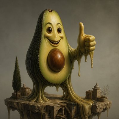 a happy avocado character giving a thumbs up, bold readable design on a plain background, no text