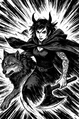 a painting of a woman and a wolf