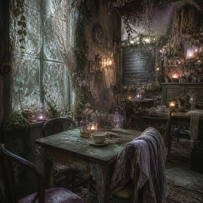 cozy cafe interior with warm lighting