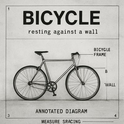 bicyle resting against a wall