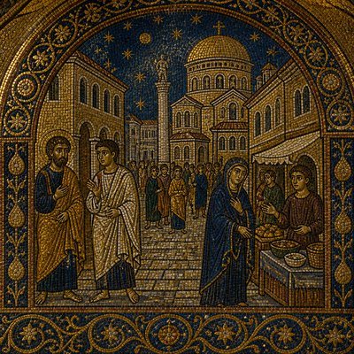 urban street with city activity — Ravenna Art Style