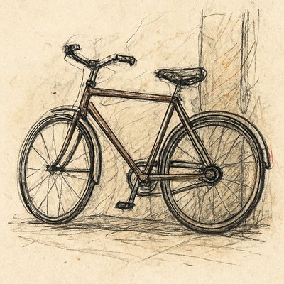 bicyle resting against a wall