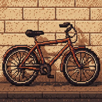 bicyle resting against a wall