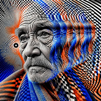 close-up portrait of an elderly person with expressive weathered features