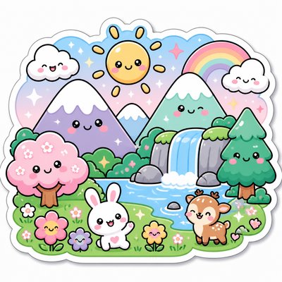 wide landscape with natural scenery — Kawaii Sticker Design