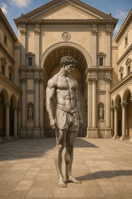 a statue of a man standing in front of a building
