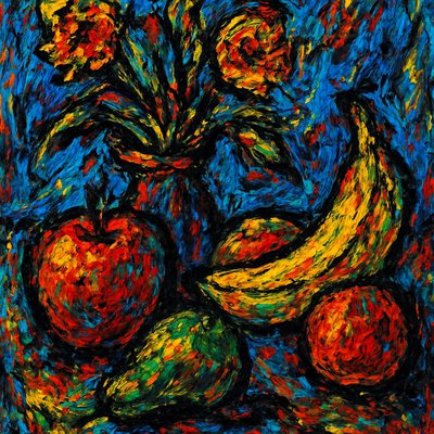 still life arrangement of fruits and flowers