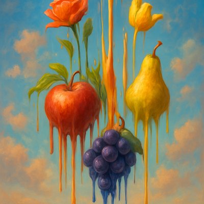 still life arrangement of fruits and flowers