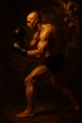 a painting of a man with a boxing glove