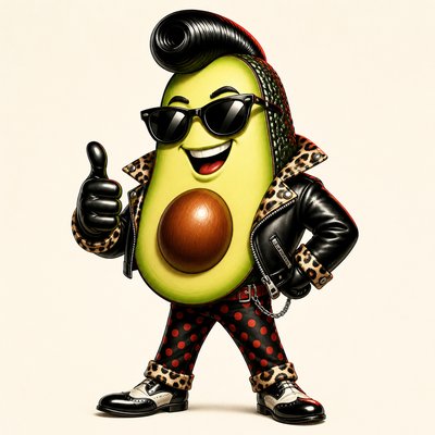 a happy avocado character giving a thumbs up, bold readable design on a plain background, no text