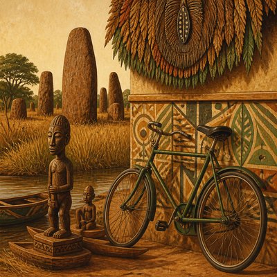 bicyle resting against a wall — Gambian Art Style
