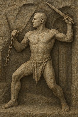 a statue of a man holding a sword