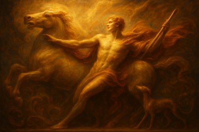 a painting of a man riding a horse