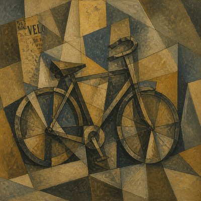 bicyle resting against a wall — Cubism Art Style