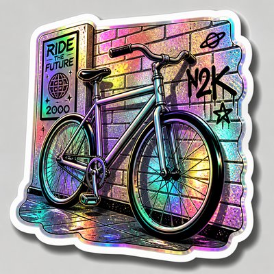bicyle resting against a wall — Holographic Sticker Design