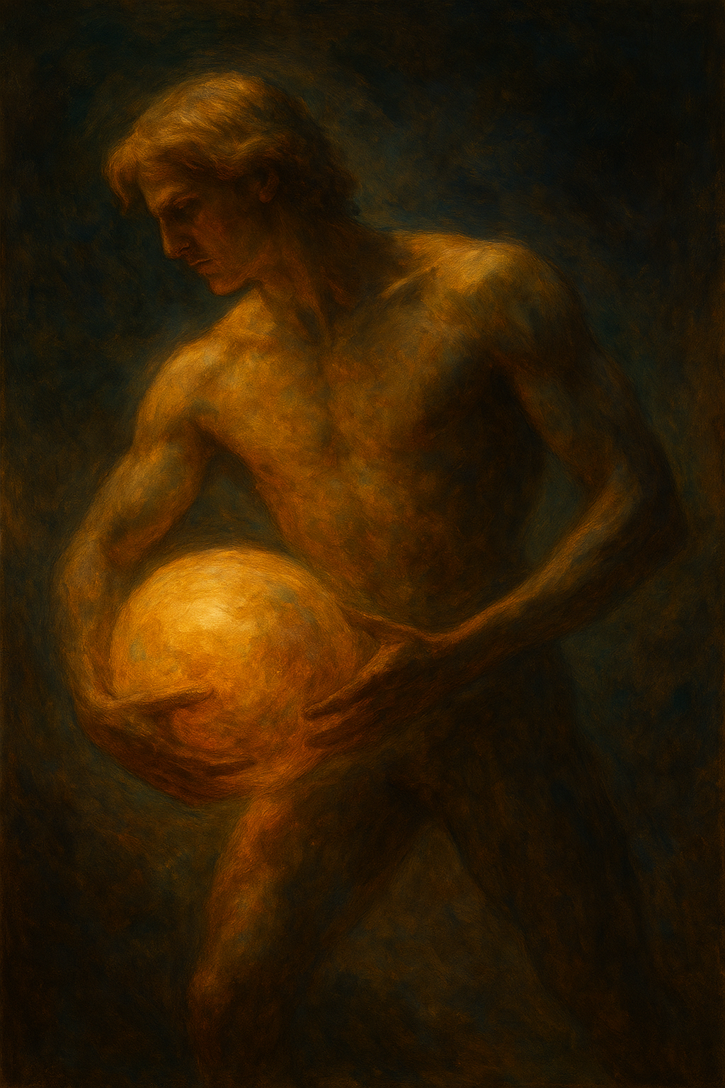 a painting of a man holding a ball
