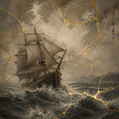 sailing ship on a stormy sea