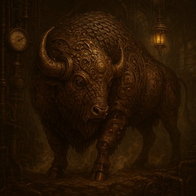 a painting of a bull standing in a room