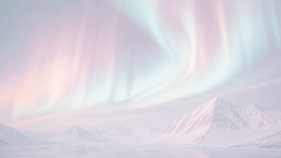 a flowing aurora over snowy peaks, wide sweeping composition, no people, no text