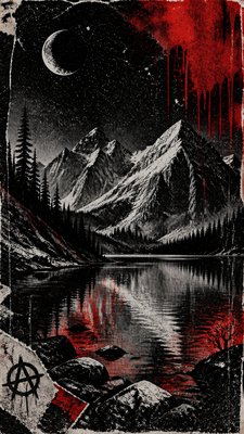 a tranquil mountain lake beneath a starry night sky, no people, no text