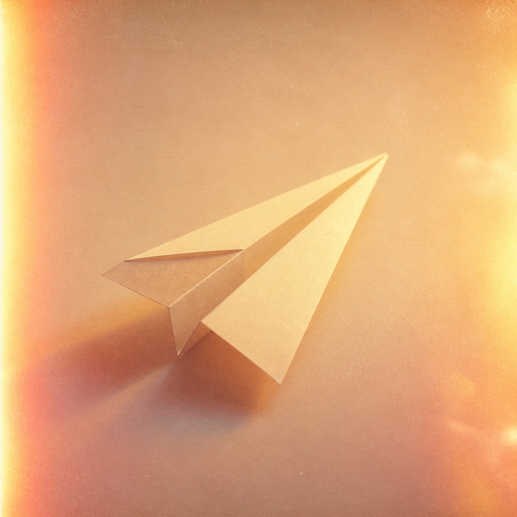 a paper plane, clean minimal composition on a plain background, no text